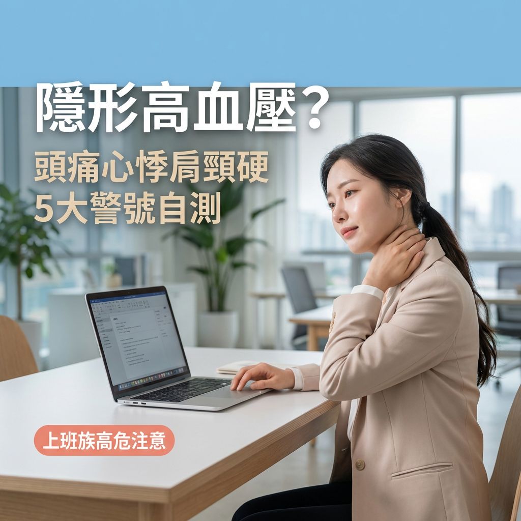 經常頭痛、心悸、肩頸僵硬？你可能已有隱形高血壓。本文專為香港、台灣高壓工作者而設，提供5個早期警號自我檢測，並教你從飲食、運動及Omega-3、納豆激酶等營養補充品著手，預防心血管危機。
