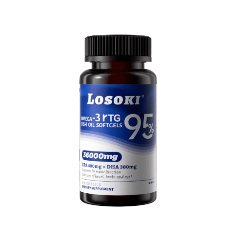 LOSOKI 高純度rTG深海魚油軟膠囊，營養補充劑，富含Omega-3，有助記憶力與心腦健康